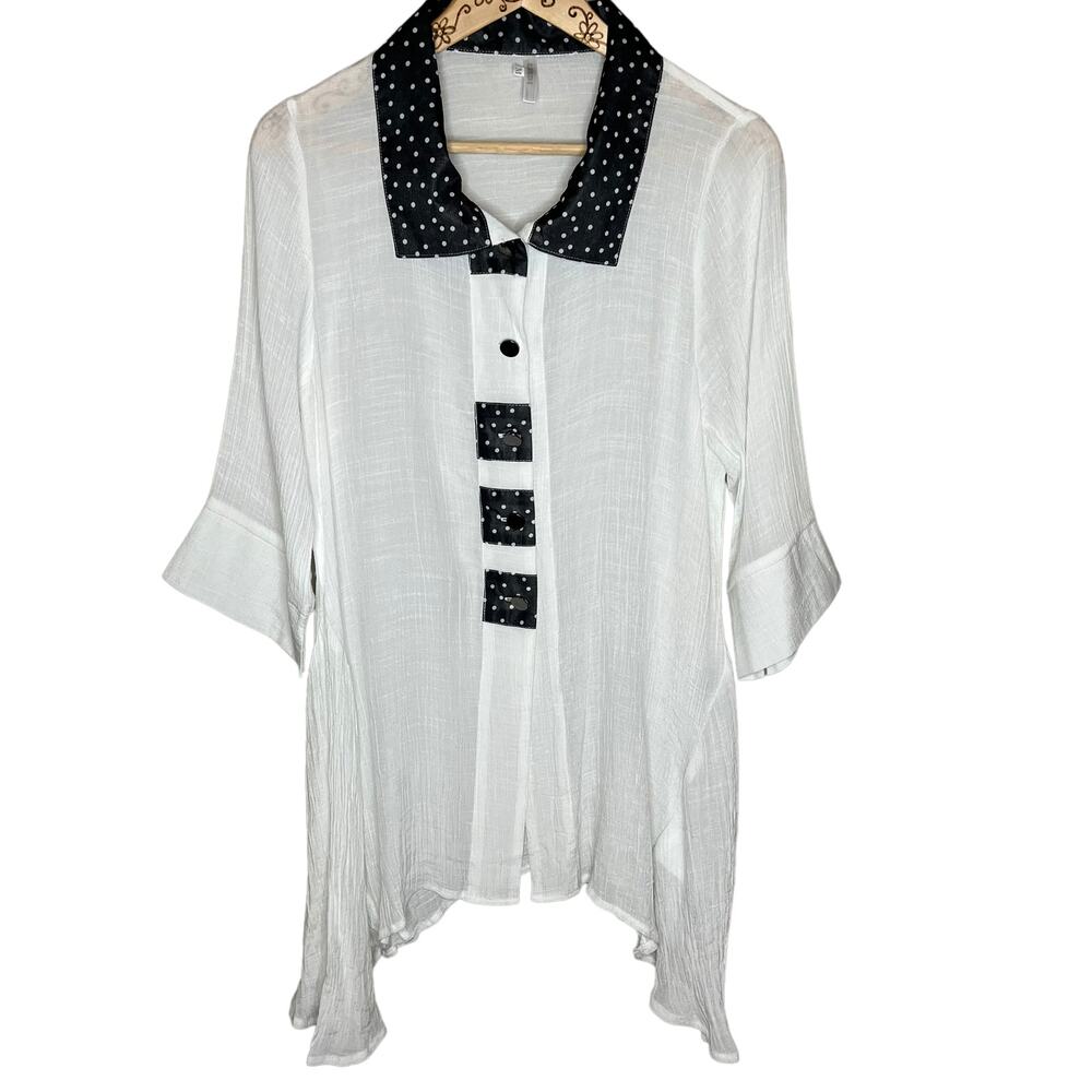 LINDI White Tunic Top Artsy Art to Wear Boxy Lagenlook Size Medium